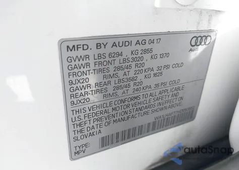 2017 Audi Q7 2.0T Premium z USA, uszkodzony, nr VIN WA1LHAF77HD053552